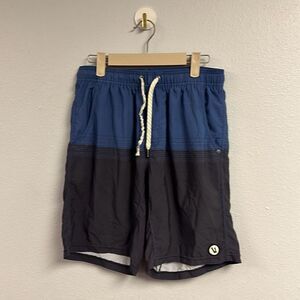 Vuori Mens Blue Black Striped Kore Hybrid Polyester‎ Swim Workout Shorts Small